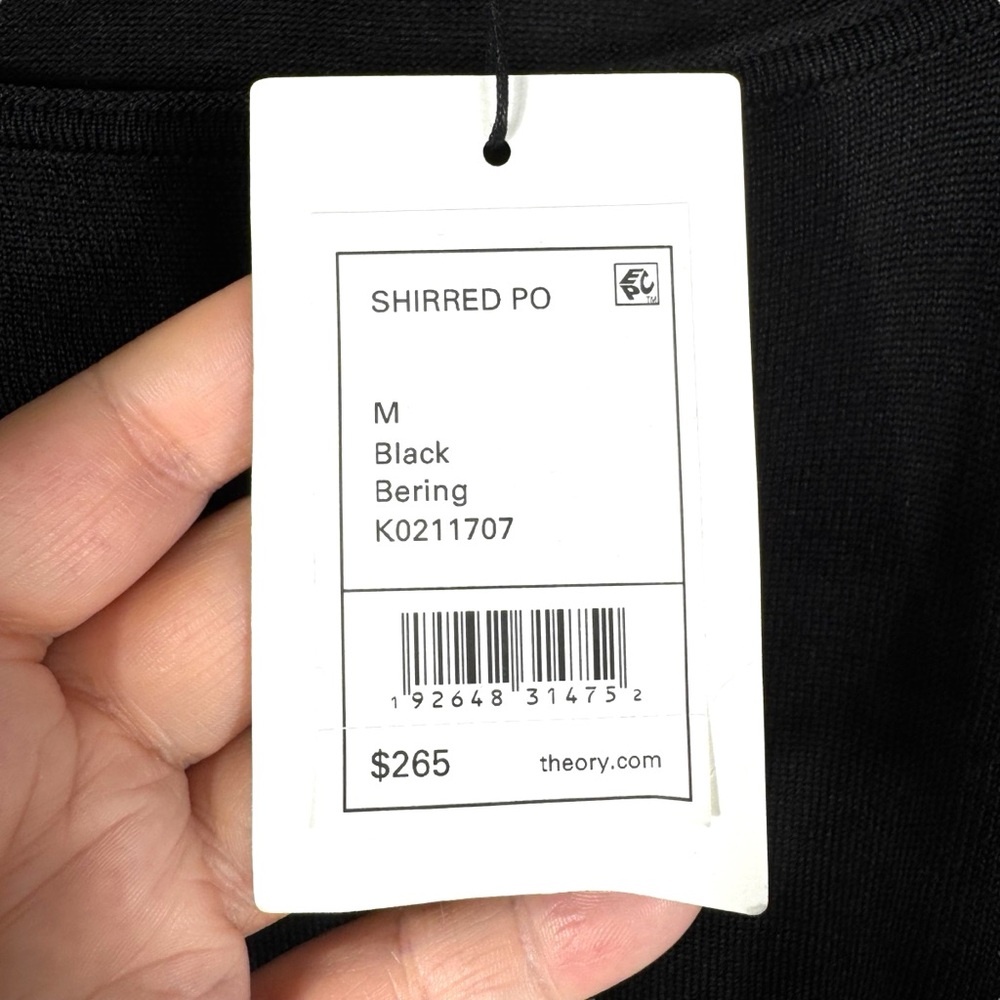 Theory Open Neck Shirred Wool Blend Sweater, Black, Size Medium - Picture 7 of 13